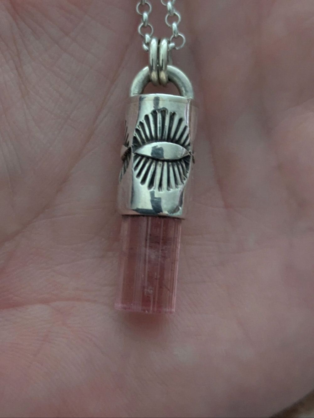 Numi Olive Pink Tourmaline Eye Talisman With Sterling Silver Necklace - Picture 2 of 5